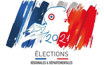 logo officiel des élections départementales et régionales : figure de Marianne sur fond de drapeau tricolore